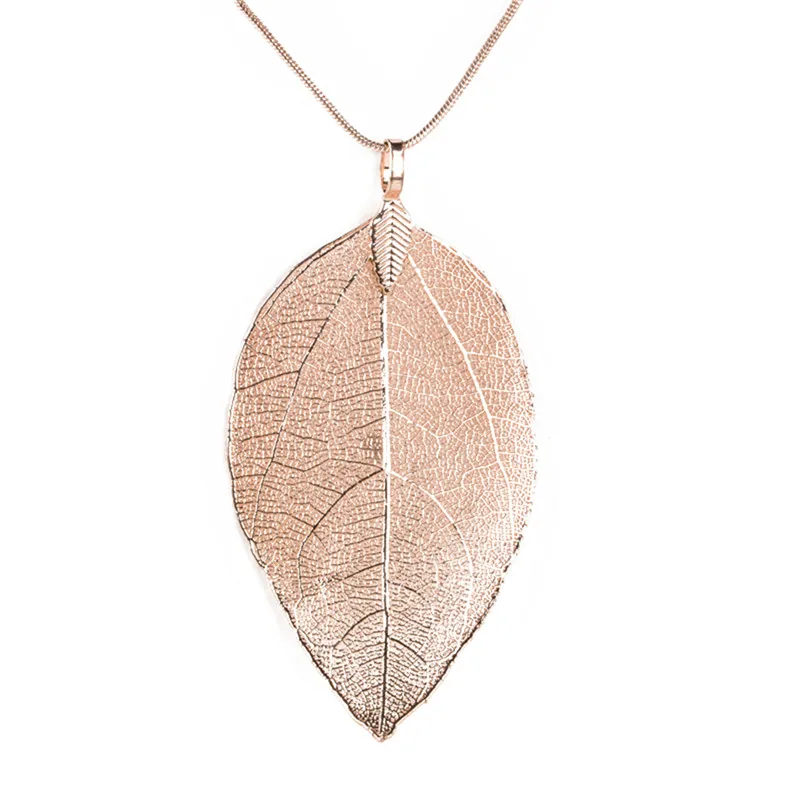 Natural Long Leaf Pendants Necklace Female Necklaces Fashion Jewelry For Women Stray Leaves Unique Sweater Pendant