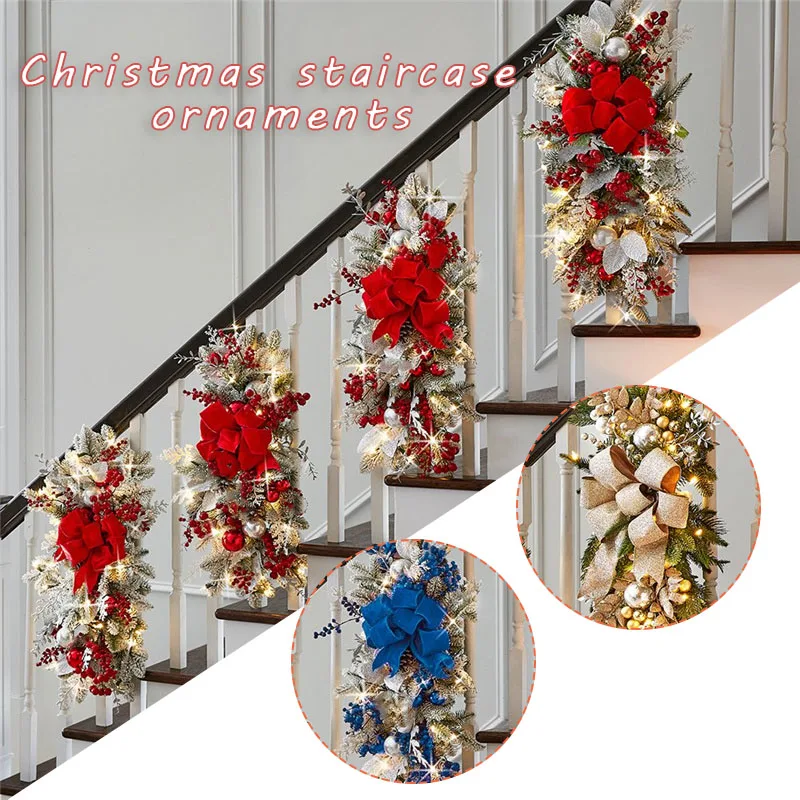 

Cordless Prelit Stairway Swag Trim Lights Up Christmas Stair Decoration LED Wreath Prelit Stairway Swag Trim Garland 45x25cm LBS