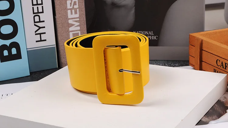 2020 frauen Gelb Neue Mode Zubehör Casual Weibliche Gürtel Kunststoff Kopf Solide Glatte Schnalle Stilvolle Candy Farbe PU Leder – Detail 2