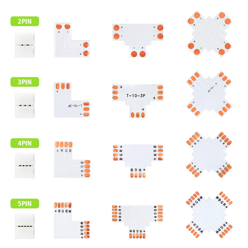 10mm 2 pin 3pin 4pin 5pin Led Strip Connector Free Soldering Connector For 10mm Width Single Color RGB 5050 Led Strip Light RGBW
