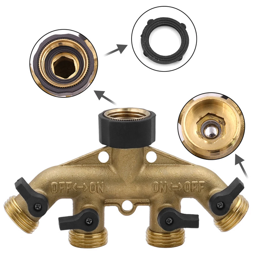 1Pcs 3/4&quot; 4-Way Brass Garden Hose Splitter Plastic Watering Connector Distributor For Outdoor Tap and Faucet Watering Irrigation
