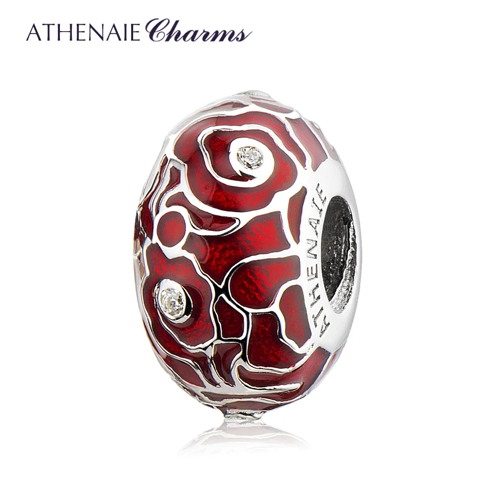 ATHENAIE 925 Sterling Silver Red Enamel Vintage Chinese Lucky Cloud Charms beads for Women Bracelet Necklace Christmas DEAL
