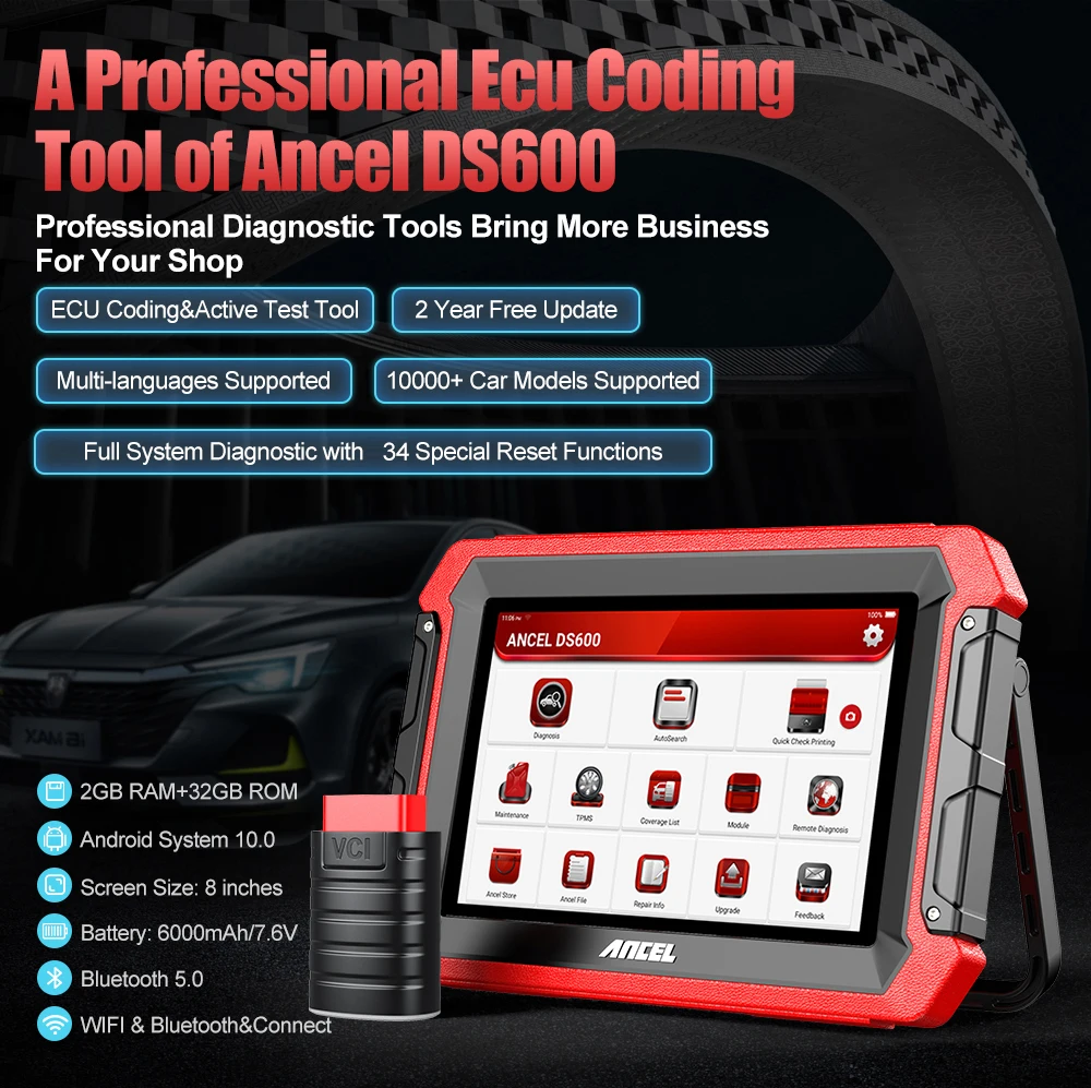 ANCEL DS600  OBD2 Diagnostic Tool Full System Scanner ABS SRS D-P-F IMMO Oil Reset AF Adjust Professional Engine Check Analysis