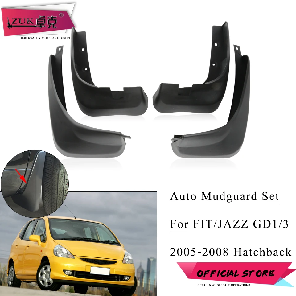 ZUK Molded Mud Flaps Set For Honda FIT JAZZ 2005 2006 2007 2008 GD1 GD3 1.3 1.5 Mudflaps Splash Guards Mud Flap Mudguards Fender