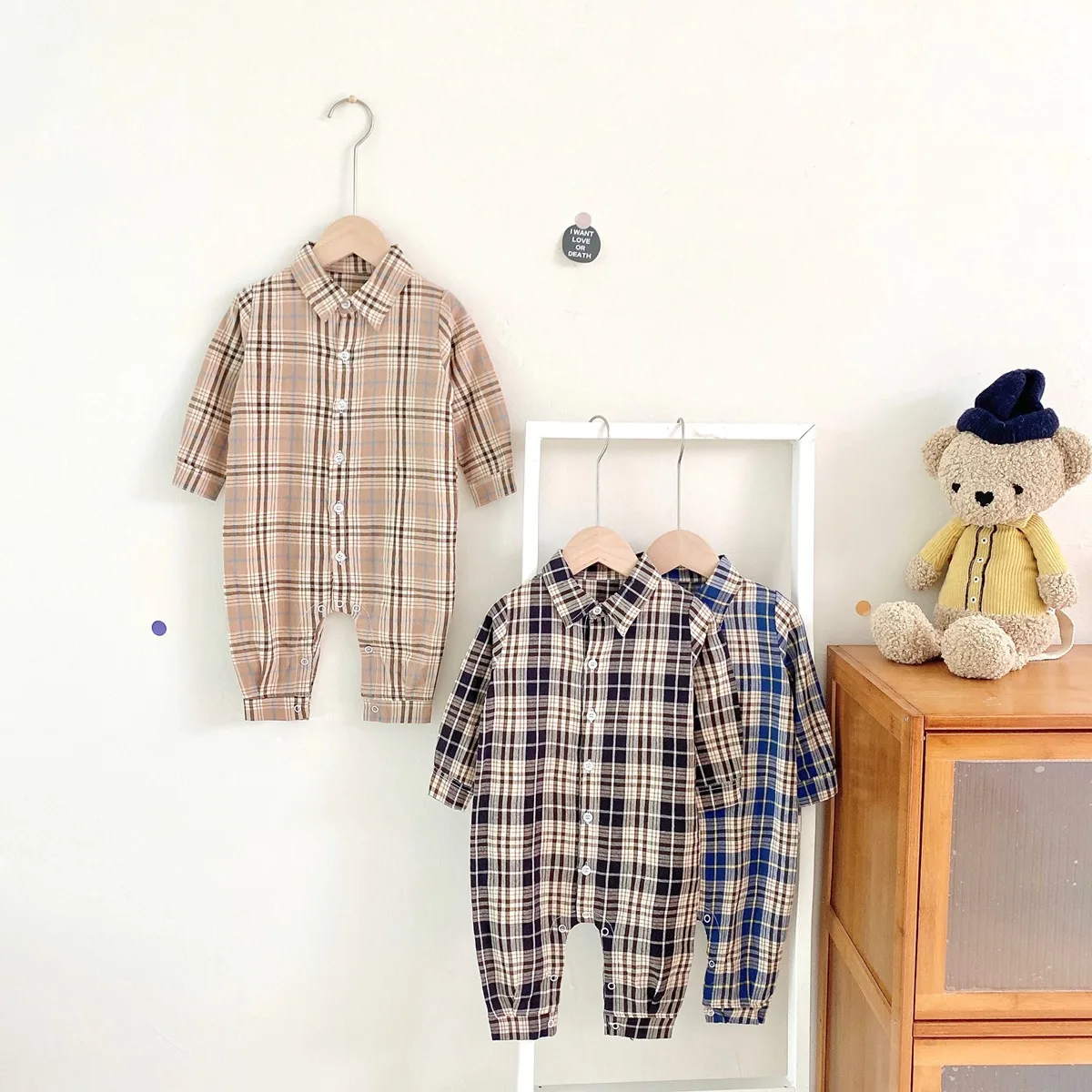 Sanlutoz Gentle Infants Boys Rompers Autumn Cotton Plaid Baby Boys Jumpsuits Clothing Long Sleeve Outfits