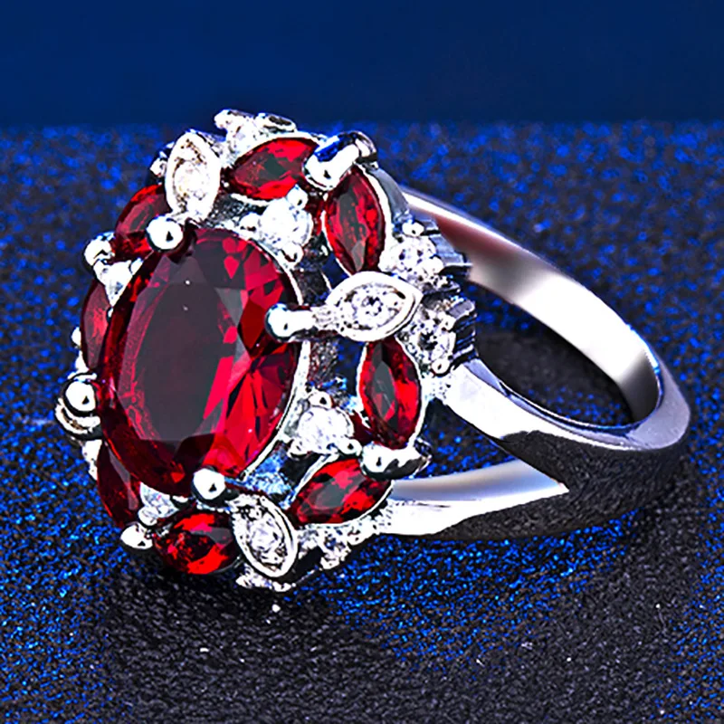Cellacity Silver  ring for charm female  luxury  designer ruby finger ring Sapphire Aquamarine women fine Jewelry Size 6-10