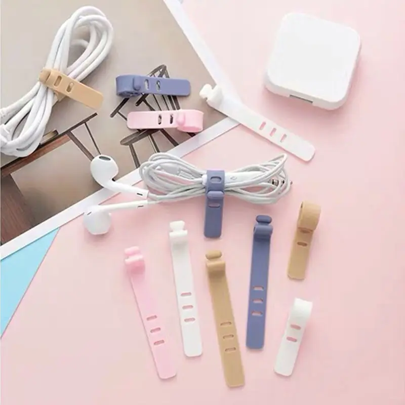 10PC Silicone Cable Strap Clips Wire Organizer Data Cable Reusable Cable Tie 3 Holes Beam Line Cord Winder Holder Keeper Manager