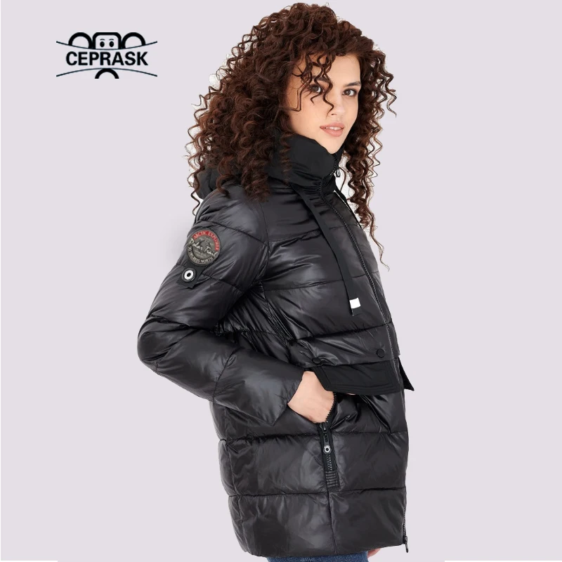 CEPRASK Casual Hooded Down Parkas Women Fashion Large Size Thick Short Coats Ladies Warm Clothing Cotton Padded Jackets Female