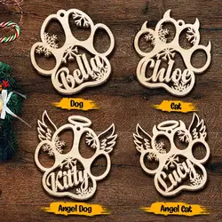 Personalized Your Dog's Name , Custom Dog Paw Christmas Ornament - Laser Engraved name place card,Christmas decor