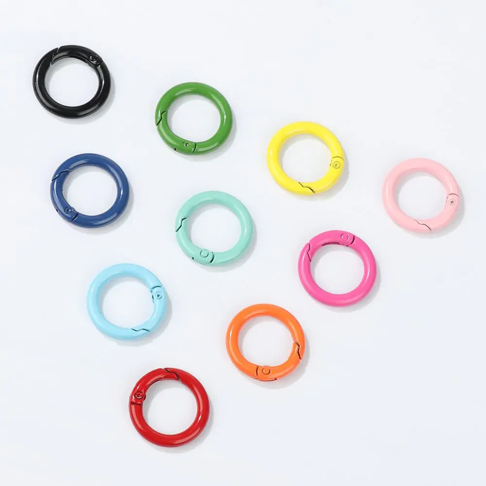 5Pcs Candy Color Round Push Gate Snaps Zinc Alloy Plated Gate Spring O-Ring Buckle Clips Handbags Trigger Snap Hooks Carabiner