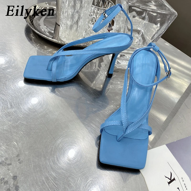 Eilyken New Fashion Narrow Band Gladiator Women Sandals Thin High Heels Shoes Elegant Square Toe Ankle Buckle Strap Party Pumps