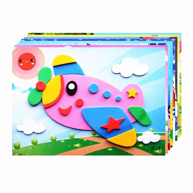 10 Pcs/Set Children\'s DIY 3D Cartoon EVA Foam Sticker Puzzle for Boys Girls Handmade Material Kit Brain Game Toys