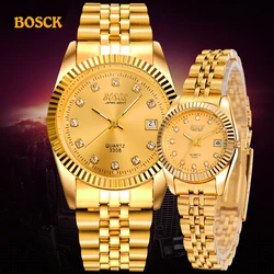 BOSCK moda çiftler kol saatleri erkek altın lüks marka kadınlar elbise İzle Reloj izle erkekler Men Masculinos