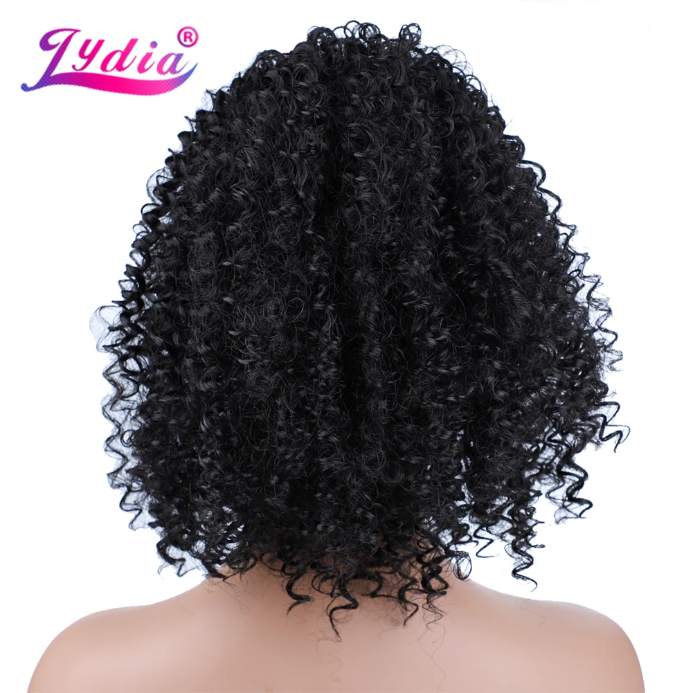 Lydia-extensiones de cabello Afro rizado sintético con dos peines de plástico, Puff cola de caballo, Clips en postizo para afroamericano, 18\