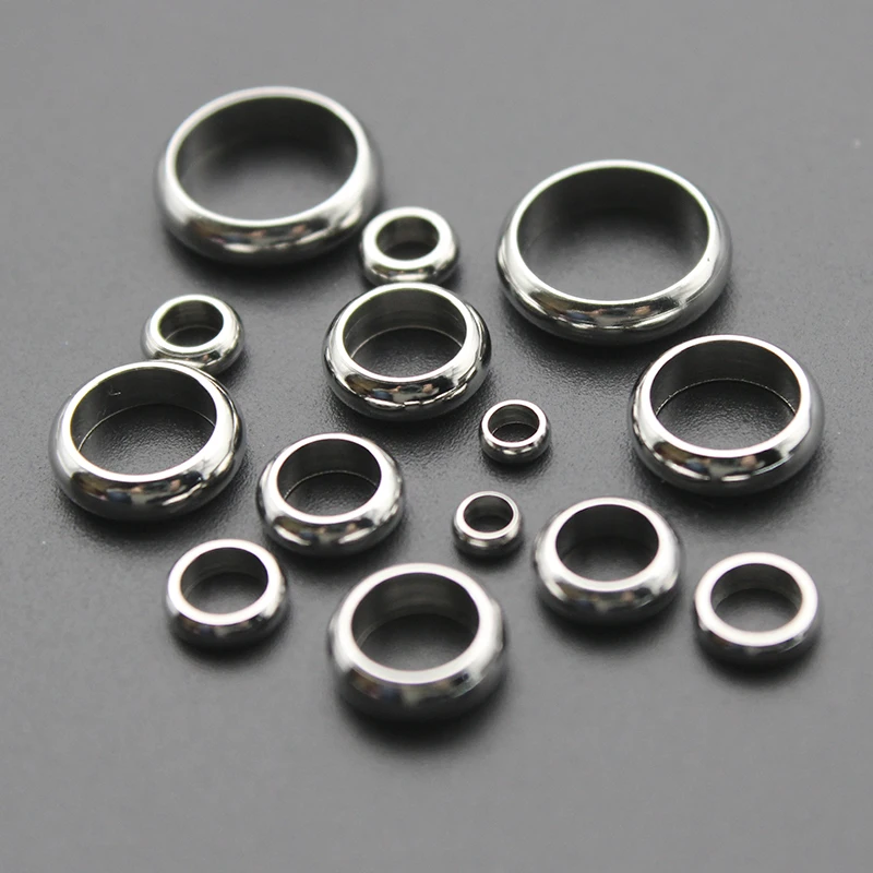 50pcs Stainless Steel Big Hole Spacer Ring European Beads fit 2/2.5/3/4/5/6/8mm Leather Cord Bracelet DIY Jewelry Making Z417