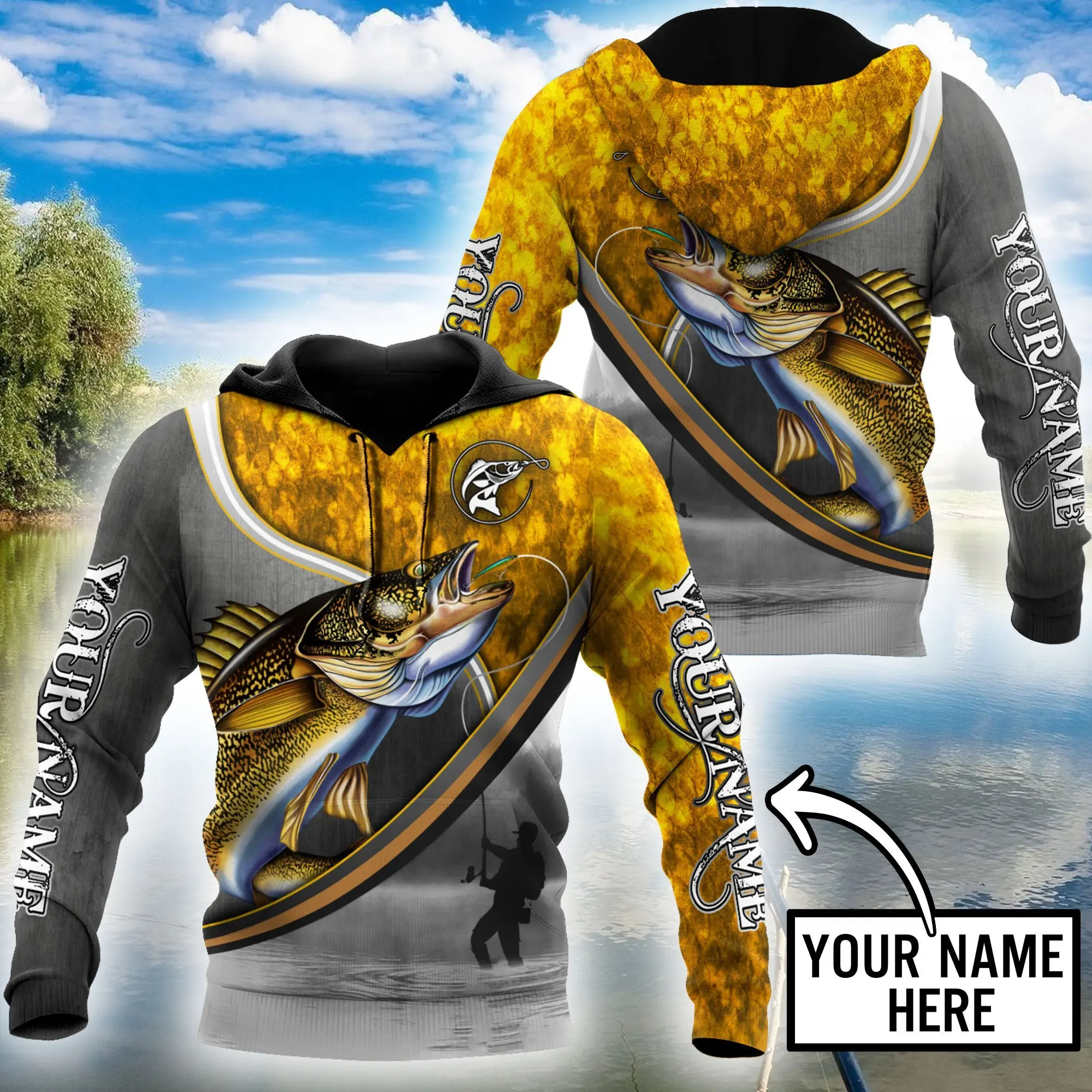 Nome personalizzato Walley Fishing 3D stampato autunno uomo felpe con cappuccio Unisex Casual Pullover Zip felpa con cappuccio Streetwear sudadera hombre DW0560