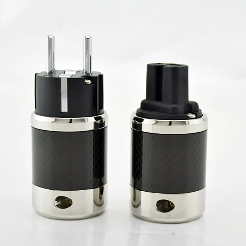 Paar rhodinierte Hi-End-Wechselstromkabel aus Kohlefaser, IEC-Buchse, Hifi, 2-polig, EU-EUR, Schuko-Netzsteckdose