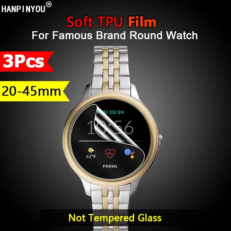 

3Pcs For Universal Round Watch Clear Full Cover Soft TPU Hydrogel Film Diameter 20-45mm 35mm 39 42mm Screen Protector -Not Glass