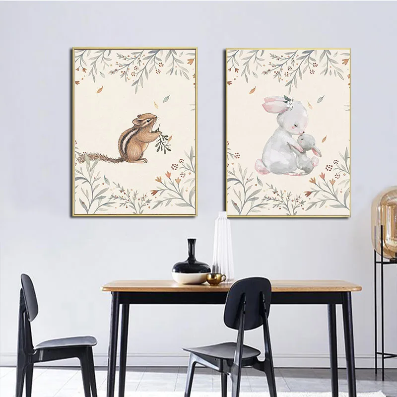 Forest Small Animals Home Decor Canvas Painting Rabbit Squirrel Children Room Decor Posters and Prints Deer Cute Poster Cuadros