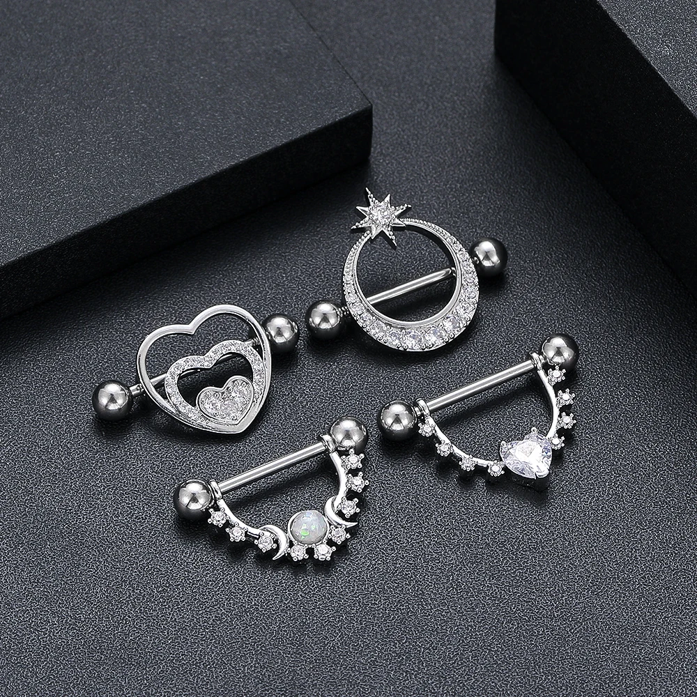 2PCS Snake Rabbit Heart Nipple Piercings Women Nipple Rings Cover Barbell Breast Shield Crystal Steel 14G Body Piercing Jewelry