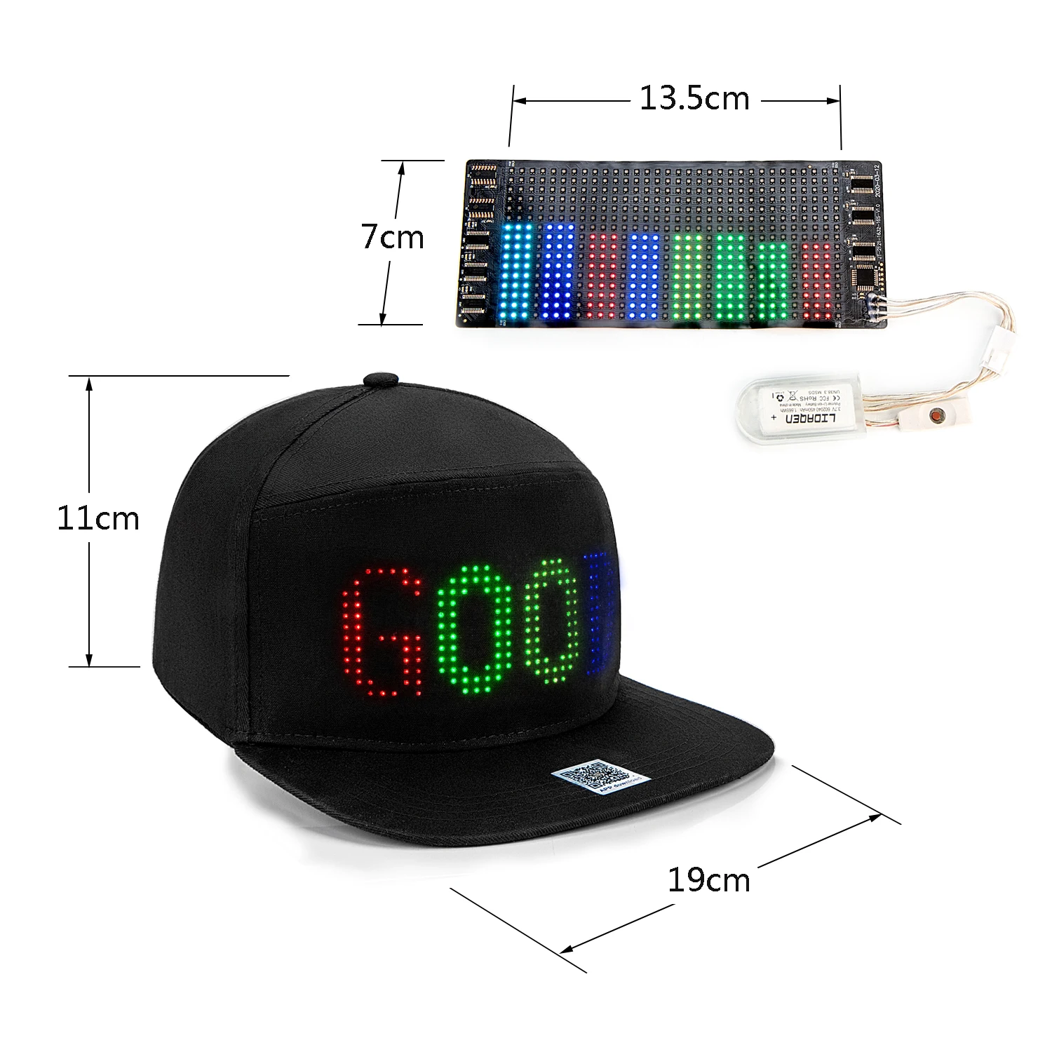 Bluetooth Rgb 7-Color Led Display Lamp Cap Custom Moment Module Cap Bluetooth App Controle Led Cap Karakter Hip hop Cap