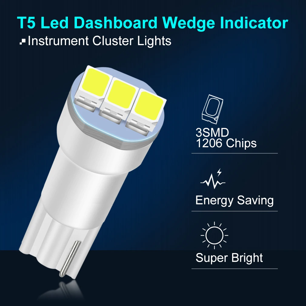 10pcs T5 Led Bulb W3W W1.2W Led Canbus Auto Car Dashboard Lights 3SMD 1206 Warming Indicator Wedge Auto Instrument Led DC 12V