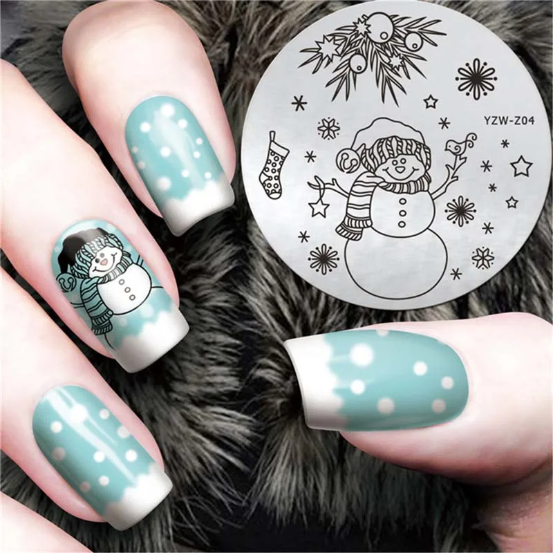 Nail art stamping plates round shape christmas style snow man flower plant Geometric stainless steel nail printing stencil FW045