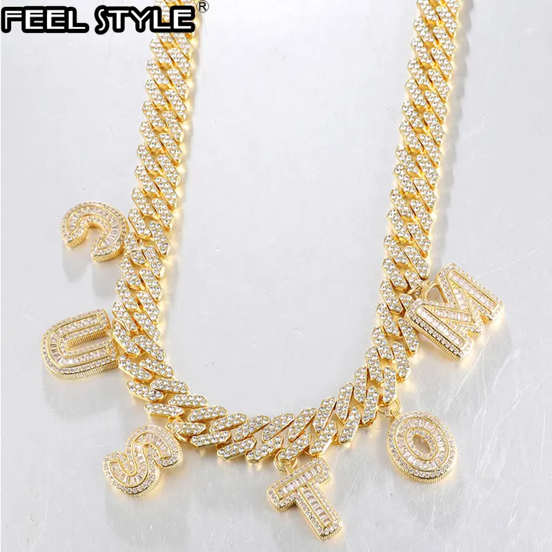 

Hip Hop 12MM Custom Baguette Letter Full Iced Out Prong Cuban Chain Bling Rapper Necklaces Bracelet For Men Jewelry