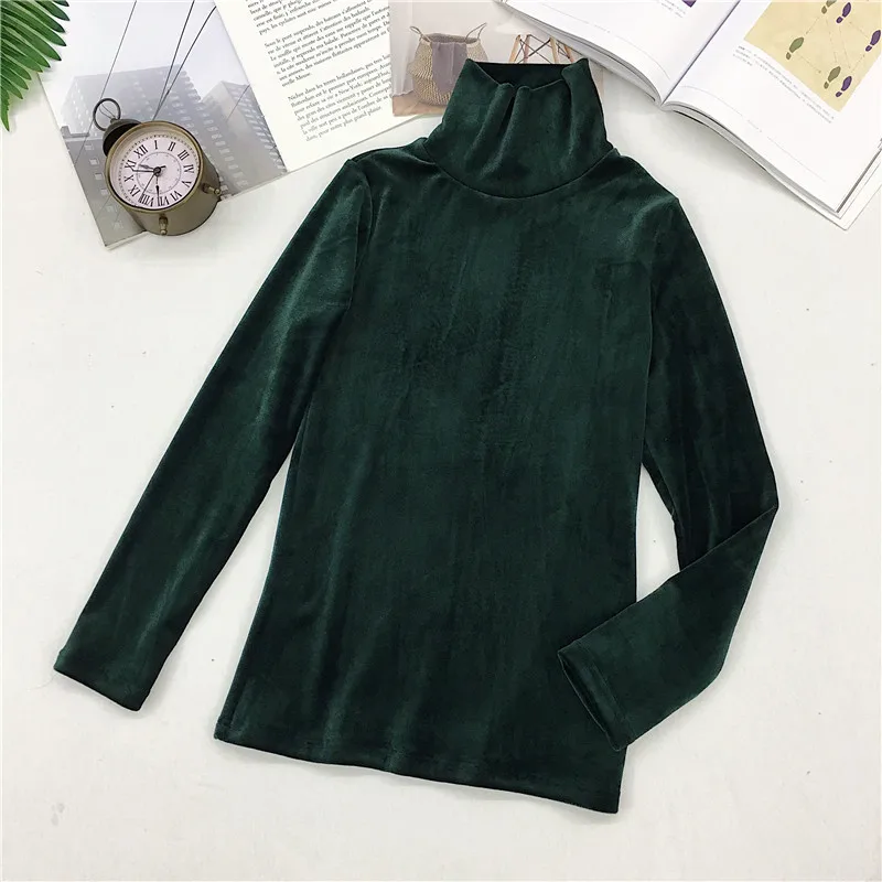 New Spring Women Turtleneck T Shirt Tees Warm Thick Velvet T-Shirts Female Bottoming Long Sleeve Shirt Tops