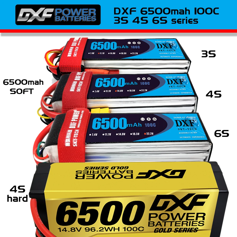 DXF 2PCS Battery 3S 4S 6S Lipo 11.1V 14.8V 22.2V 6500mah 100C hardcase Toys & Hobbies For Helicopters RC Models Li-Polymer