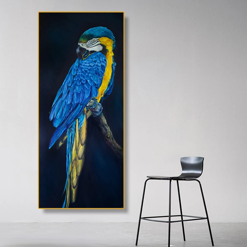 Abstract Oil Painting Printed Macaws Parrot Canvas Posters Blue Birds Animal Wall Art Pictures Home Entrance Decortion Painting