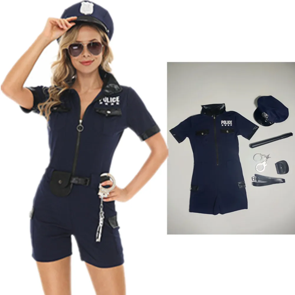 Sexy Women Police Costume Femme Cop Officer Uniform Adult Halloween Cosplay Policewoman Fancy Dress Up