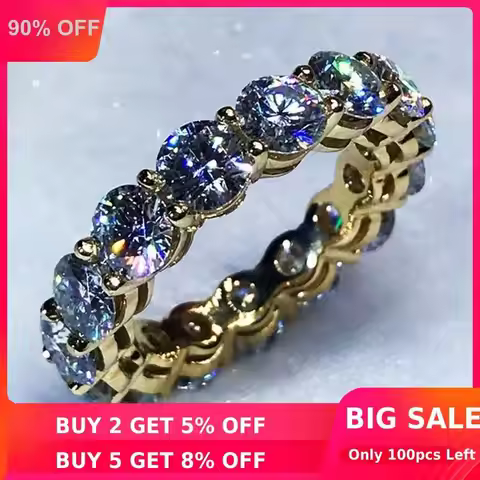 Eternity 18K Gold 4mm Diamond Ring 925 sterling silver Jewelry Engagement Wedding band Rings for Women Bridal Party accessory