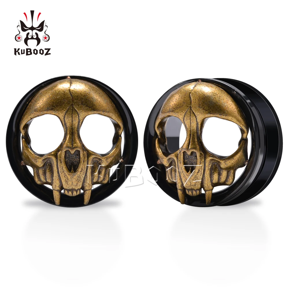 KUBOOZ Trendy Stainless Steel Skull Ear Tunnels Expanders Body Jewelry Piercing Earring Gauges Stretchers 2PCS