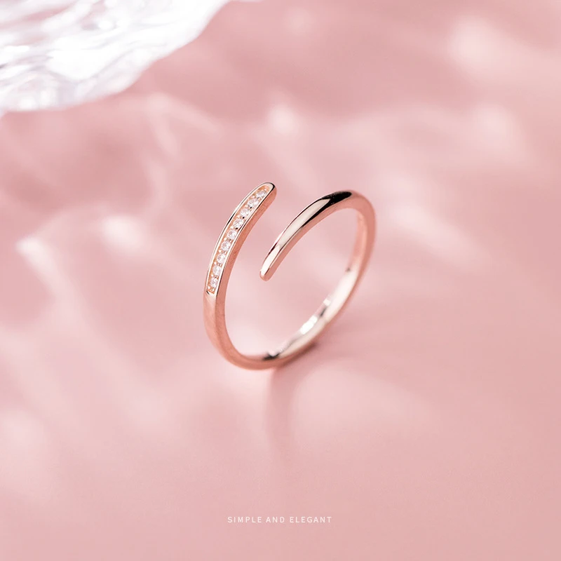 Modian Real 925 Sterling Silver Simple rose gold color Ring For Women Adjustable Rings Wedding Engagement Minimalist Jewelry