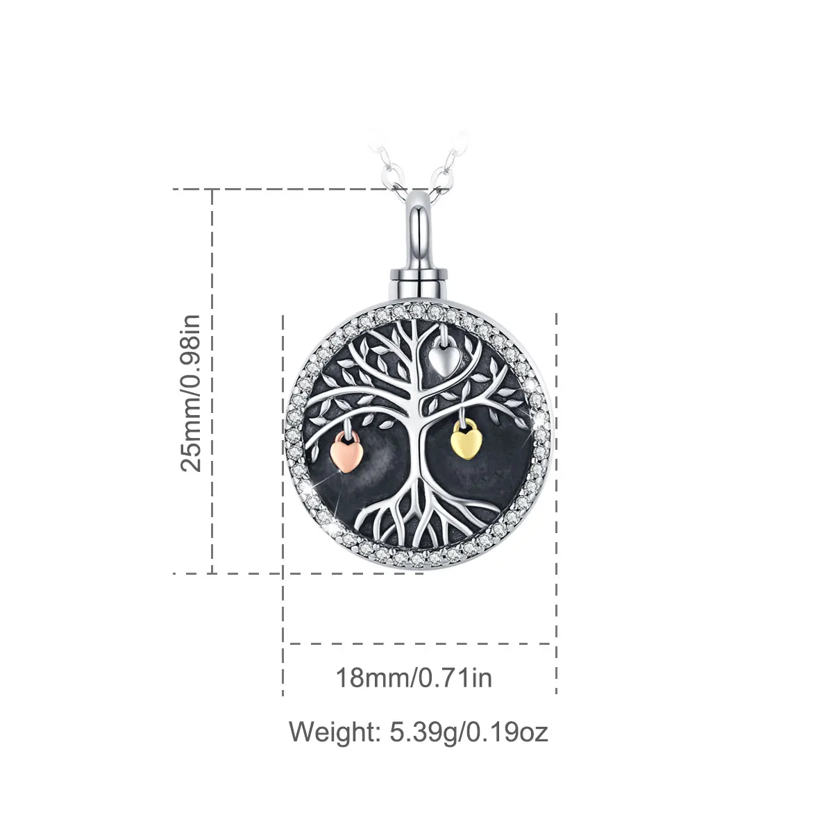 Eudora 925 Sterling Silver Tree of Life Heart Fruit Crystal Locket Pendant Cremation Memorial Ashes Urn Necklace jewelry G023