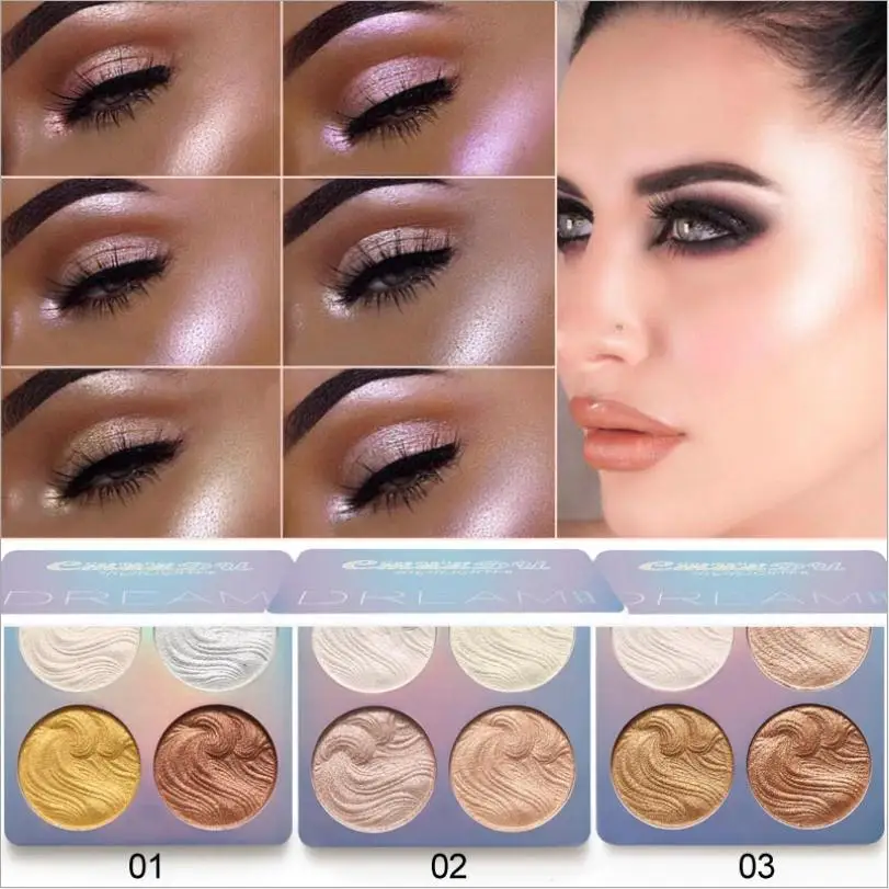 4 kleuren Shimmer Fleuren Markeerstift Bakken Oogschaduw Palet Reparatie Gezichtsmake-up Poeder Contour Blush Cosmetica 1Pc T0256