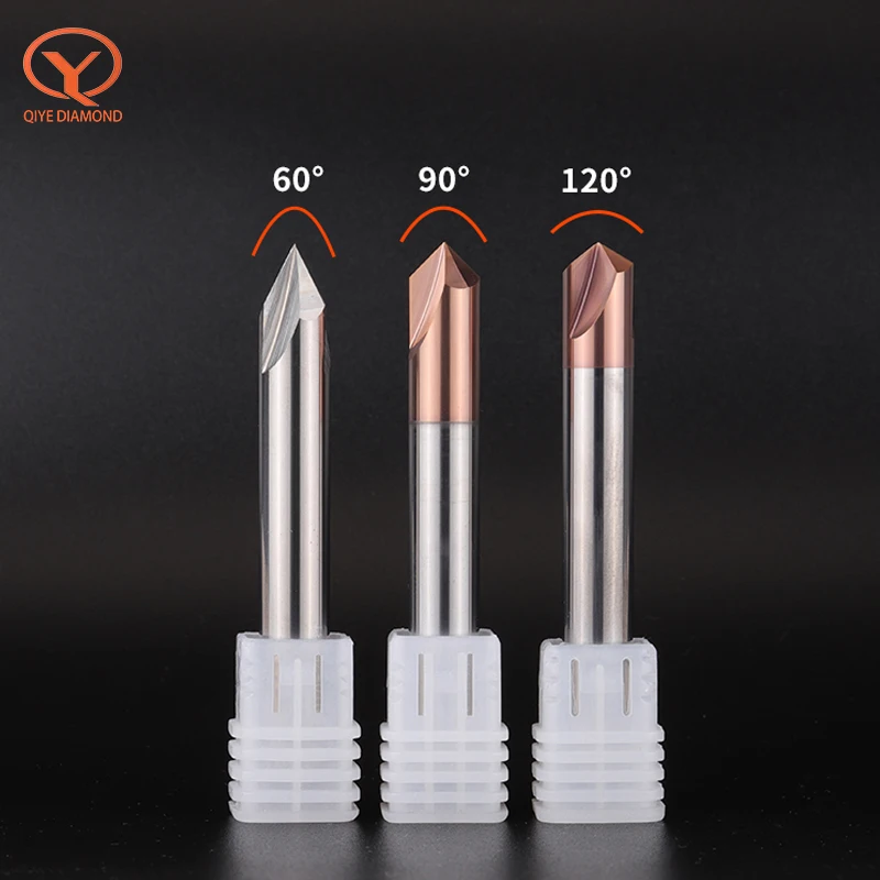 QIYE Chamfer Milling Cutter V Grove Router 60 90 120 Degree Corner Countersink Chamfering Mill Deburring Edges Carbide End Mill