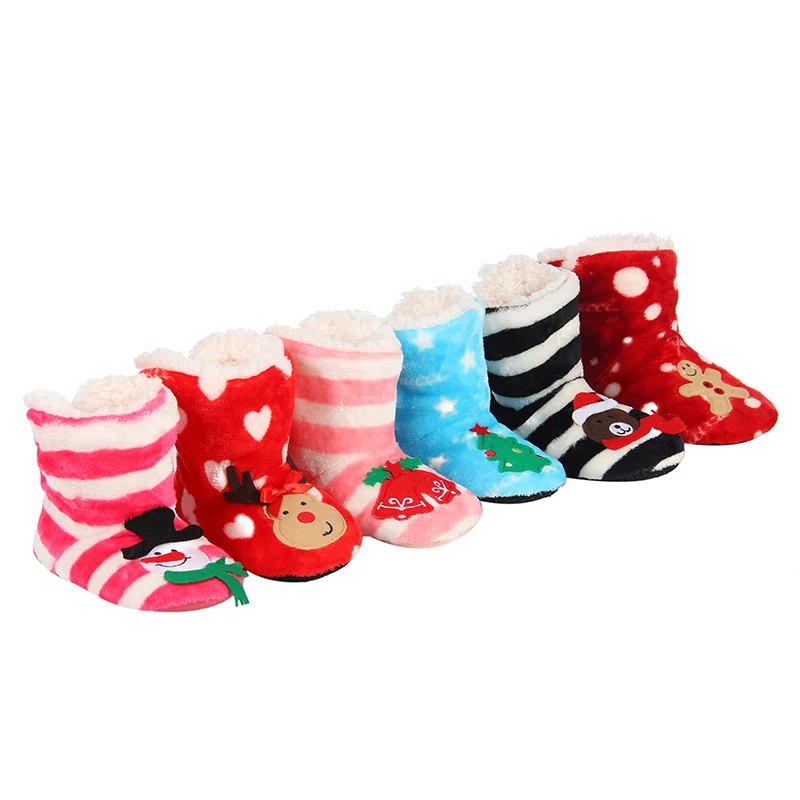 Mntrerm Kids Girls Boys Christmas Snowflake Slipper Shoes Critter Kids Bootie Slipper Winter House Boot Socks 3-12 Year Old