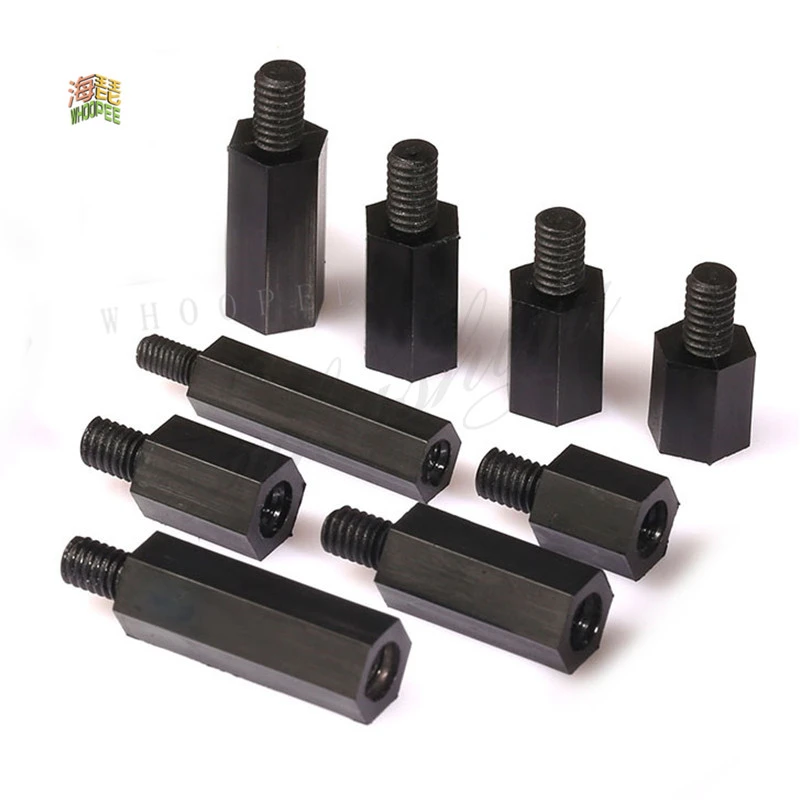 50PCS  20PCS nylon spacer M2 M2.5 M3 M4*L+6 Male to Female Black Nylon Standoff spacer