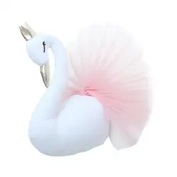 Lovely 3D Crown Swan Wall Art Hanging Plush Stuffed Doll Golden Crown Elegant Kids Girl Bedroom Decor Soft and Safe