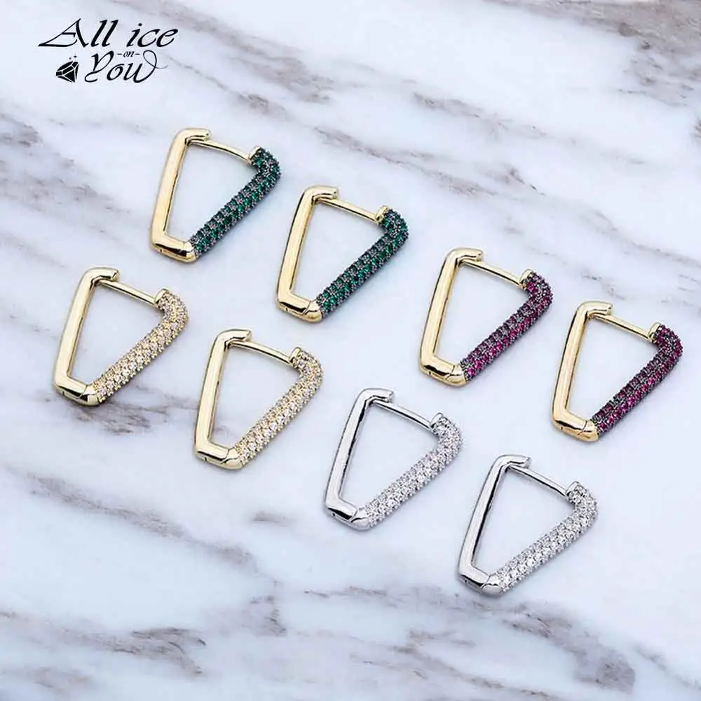 ALLICEONYOU Hip Hop 4 Color Trapezoid Earrings Cubic Zirconia Iced Out Bling High Quality Fashion Jewelry For Gift Man Women