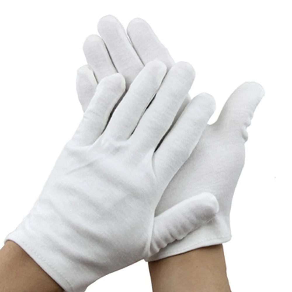 12/60 Pairs White Soft Cotton Gloves Black 24/120Pcs Coin Jewelry Silver Inspection Hand Labour Protection Hight Quality