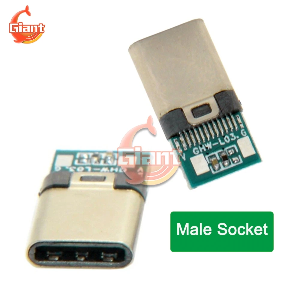 Usb 3.1 Type C Connector 24 Pins Vrouw Man Plug Socket Connector Smt Bakje Adapter Om Soldeer Kabel Met pcb Board