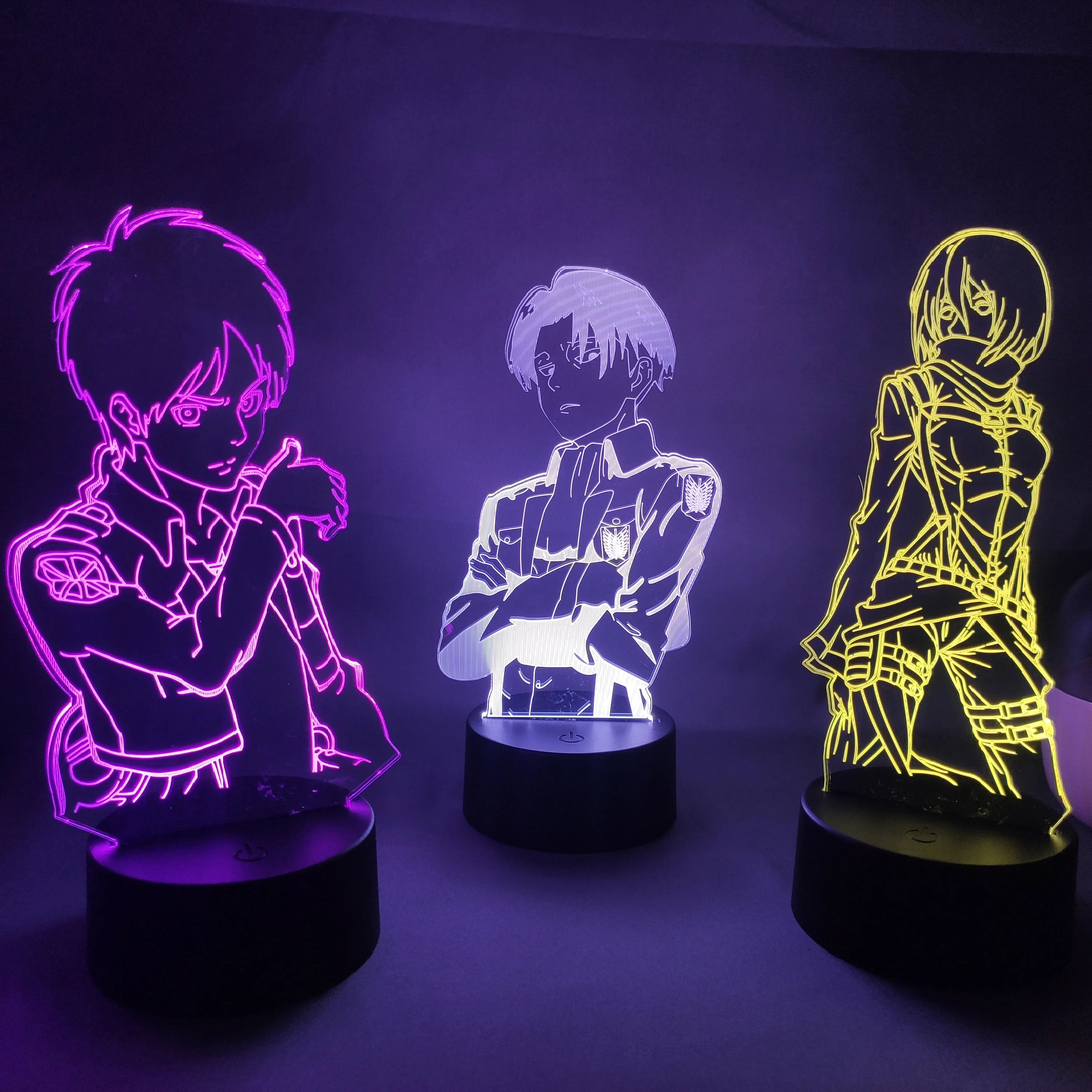 هجوم على تيتان أنيمي الشكل ليفي زوي ثلاثية الأبعاد Led أضواء ليلية النيون هدية عيد الميلاد لصديقها طفل ديكور غرفة نوم مانغا إرين الحمم البركانية مصباح #6