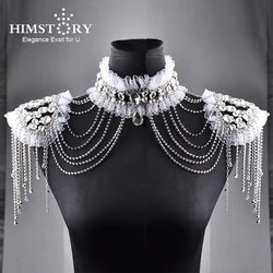 Himstory Rhinestone Crystal Bridal Shoulder Necklace Pearl Women Pageant Prom Wedding Dress Shoulder Jewelry Chain