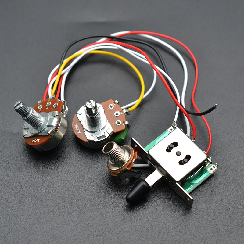 3 Pickup Guitar Wiring Harness Prewired with A500k B500K big Pots 5 Way Switch 1 Volume 1 Tone Black-White