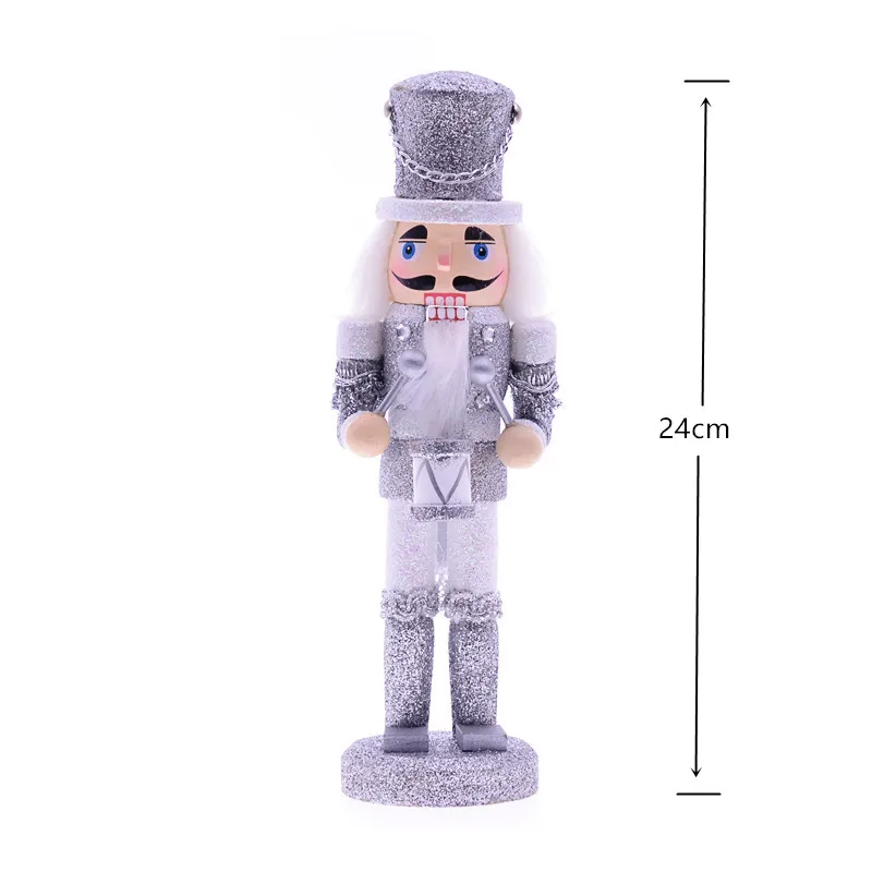 MYBLUE 4Pcs/Set 24cm Wooden Shining Sliver Soilder Nutcracker Sculpture Figurine Christmas Ornaments Home Room Decor Accessories