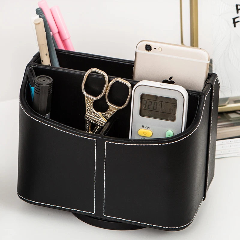 

PU Leather Remote Control Storage Box, Pen Holder, Stationery Rotary, Creative Multifunctional Organizing Box