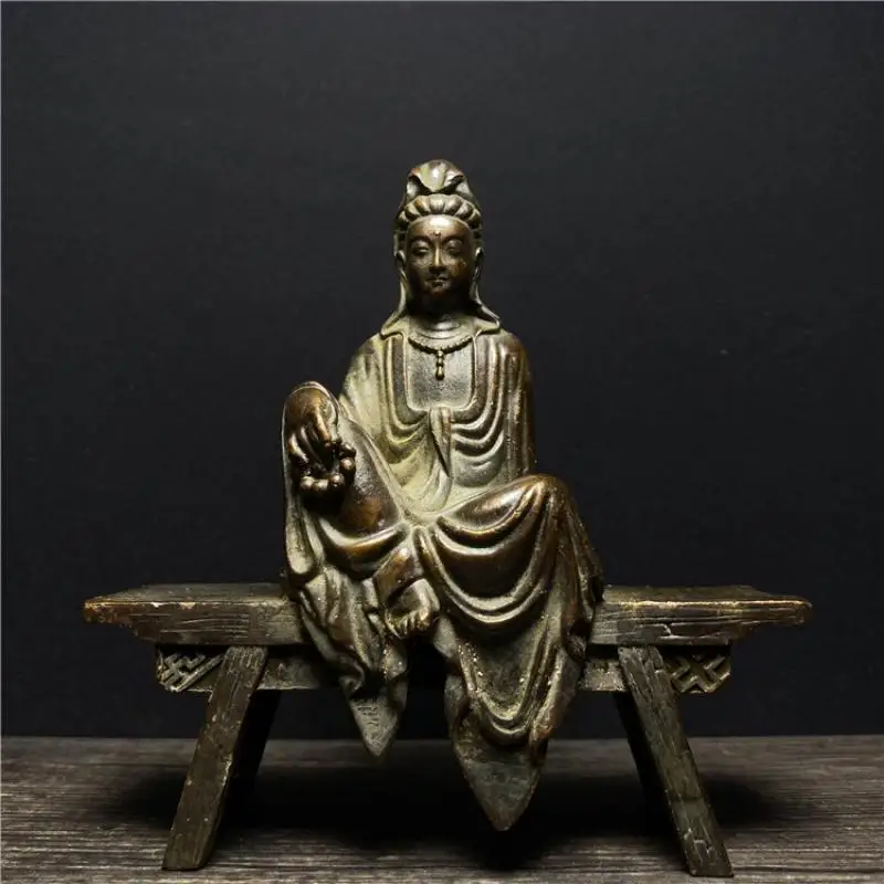 Buddhism Antique Comfortable Free Guanyin Seated Bench Buddha Bodhisattva Home Decoration Statues et Sculptures Ornaments